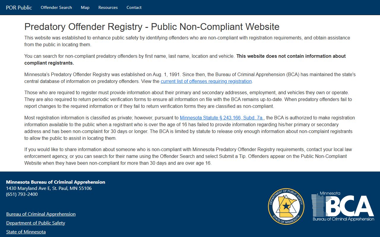 Minnesota Predatory Offender Registry public search