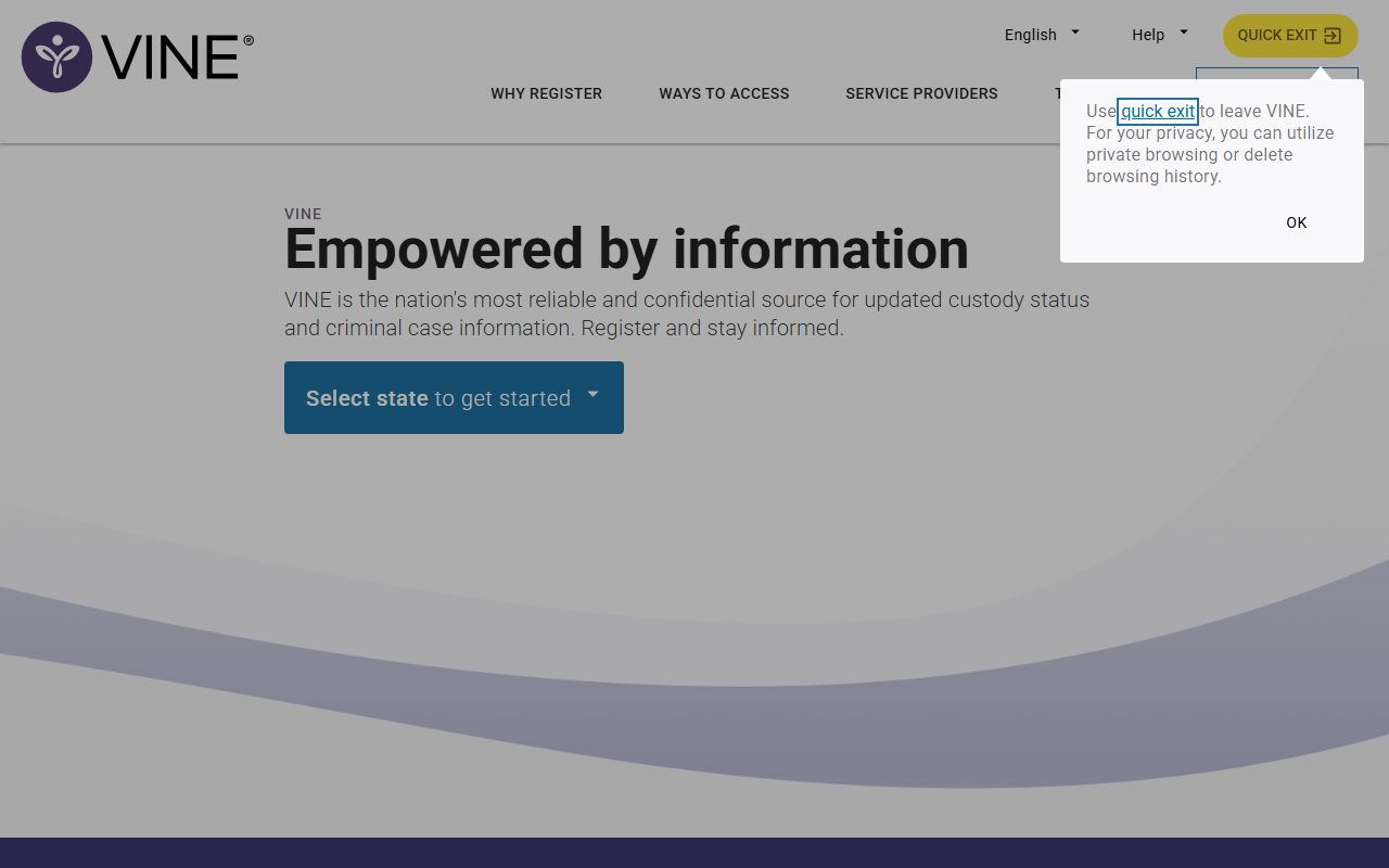VINELink custody notification search and registration