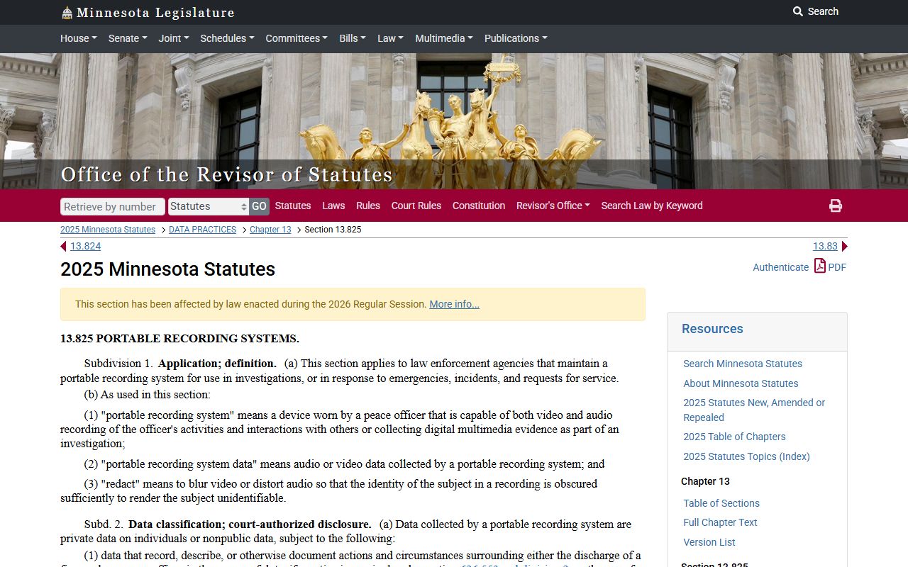 Minnesota portable recording systems statute