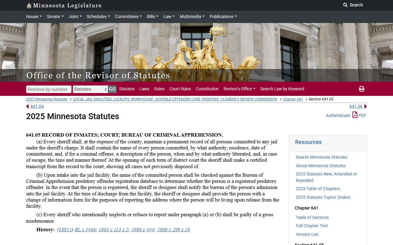 Minnesota jail register statute for Anoka County