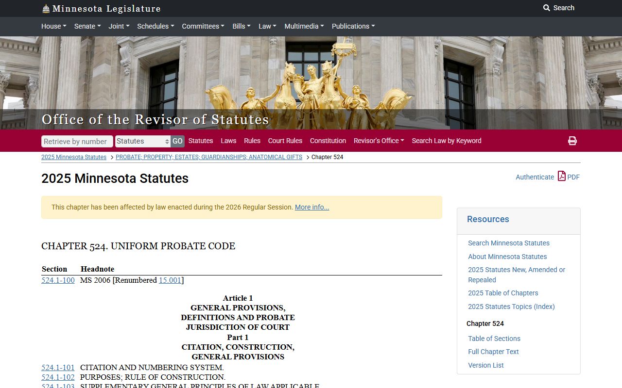 Minnesota Probate Code chapter 524 for Anoka County probate records